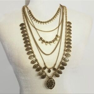 Lucky brand Cleobella collection multi strand layered gold tones necklace